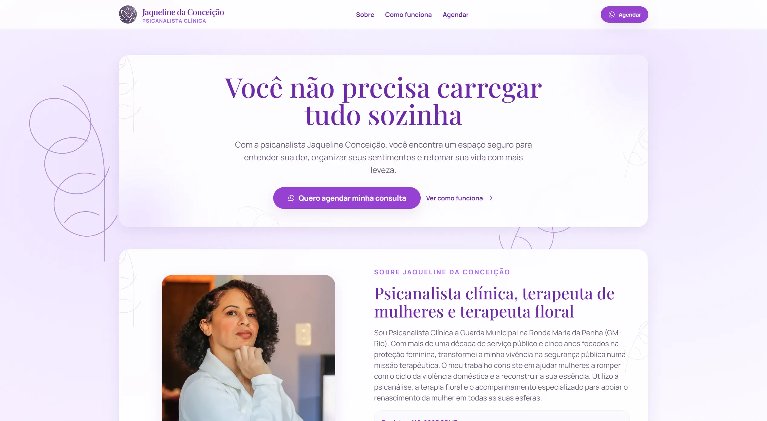 Website profissional da psicanalista Jaqueline da Conceição desenvolvido por Fabio Conceição
