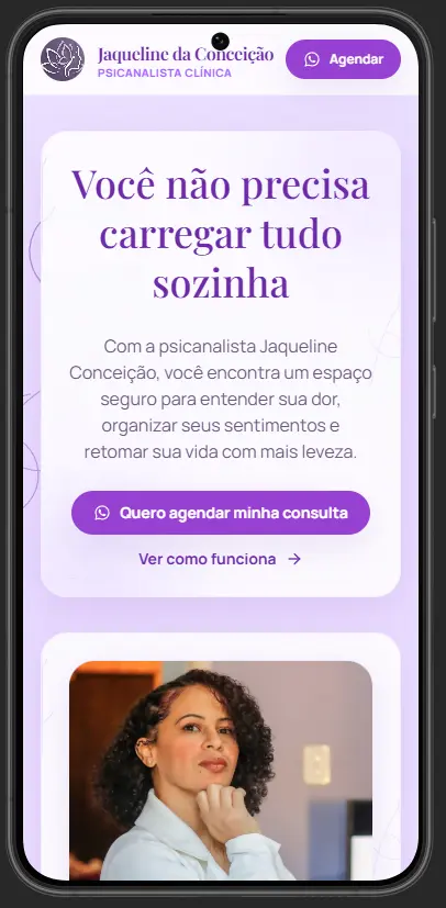 Website da psicanalista Jaqueline da Conceição adaptado para celular