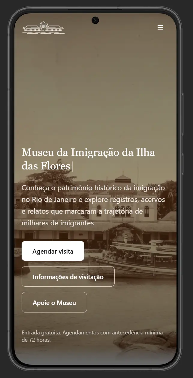Website do Museu da Imigração da Ilha das Flores adaptado para celular