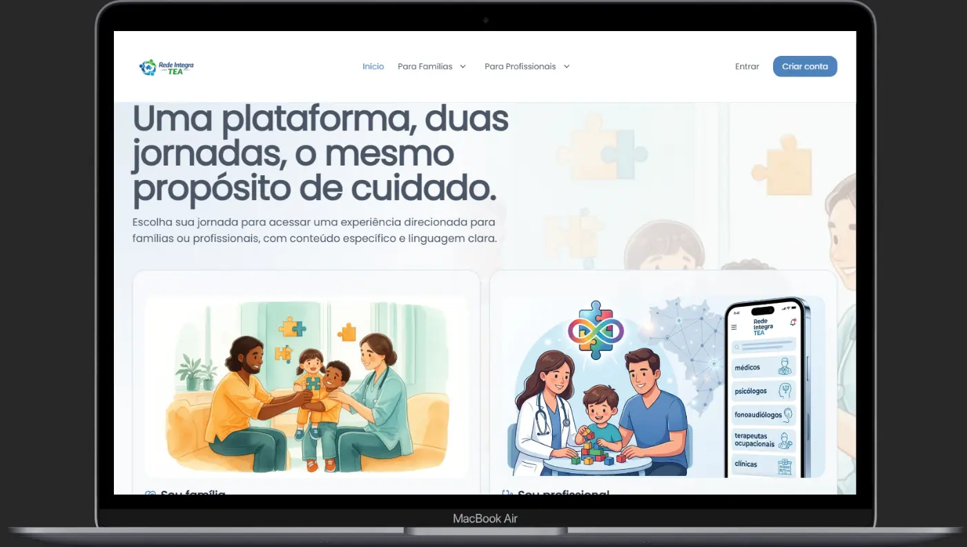 Plataforma Rede Integra TEA exibida em notebook